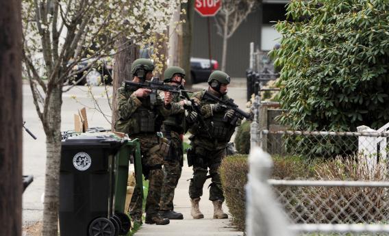 Police search for 19-year-old Boston Marathon bombing suspect Dzhokhar A. Tsarnaev in Watertown, Massachusetts on Friday.
