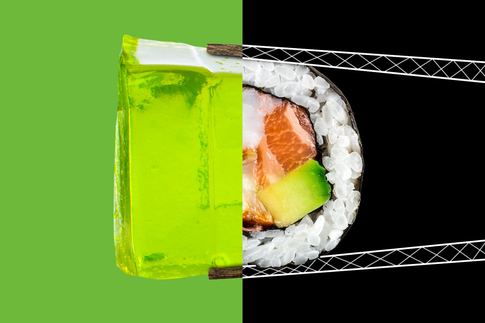 Photo illustration of agar-agar and sushi.