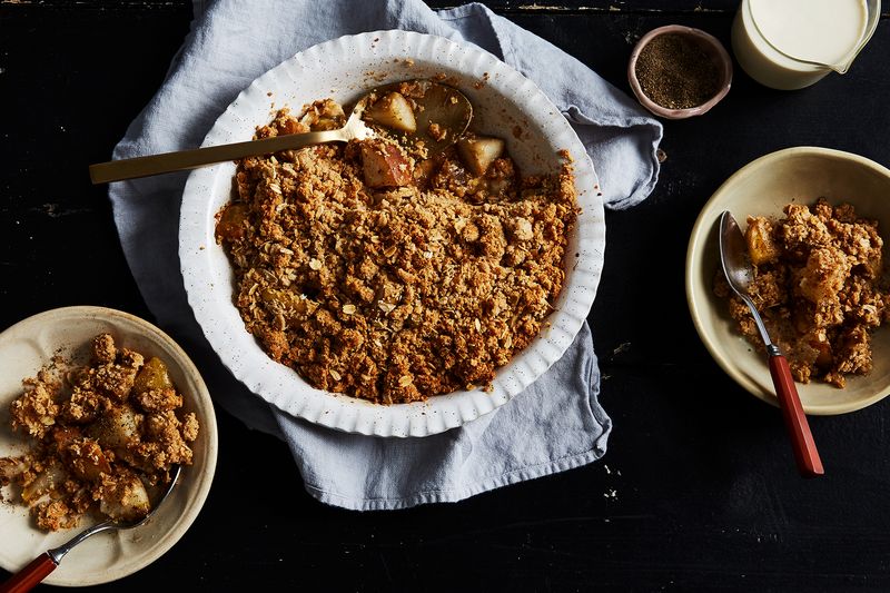 Black Pepper Pear Crisp with Salted Oat Streusel