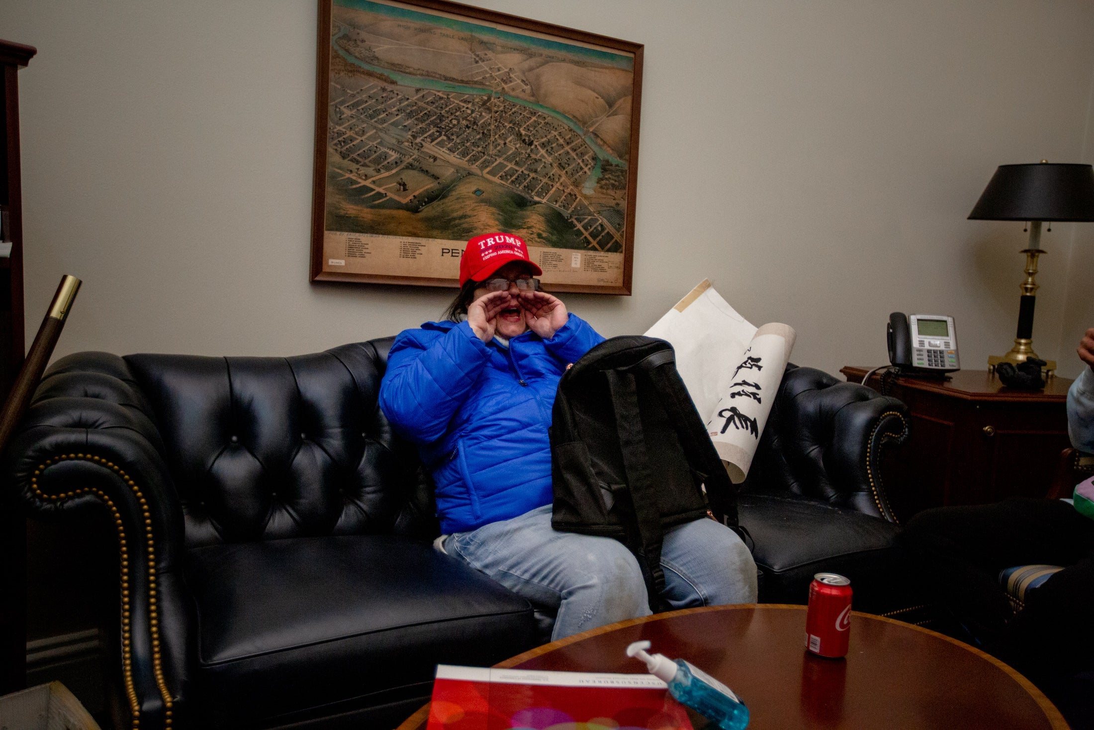 A woman shouts "Stop the steal" inside the U.S. Capitol.