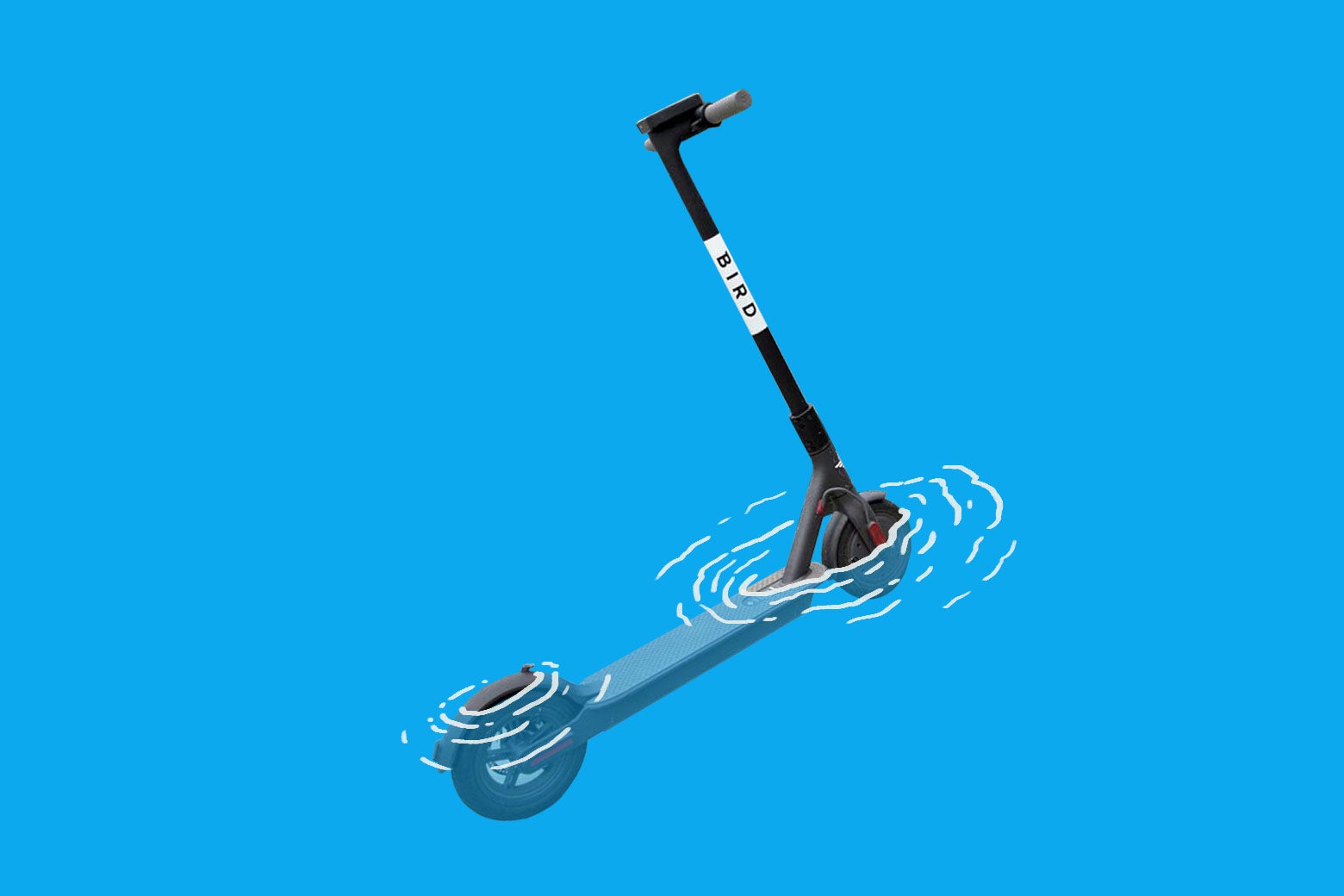 Photo illustration: The top of a bird scooter popping out of a body of water.