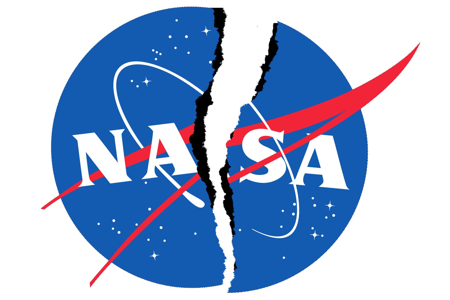 The NASA logo, ripped down the center.