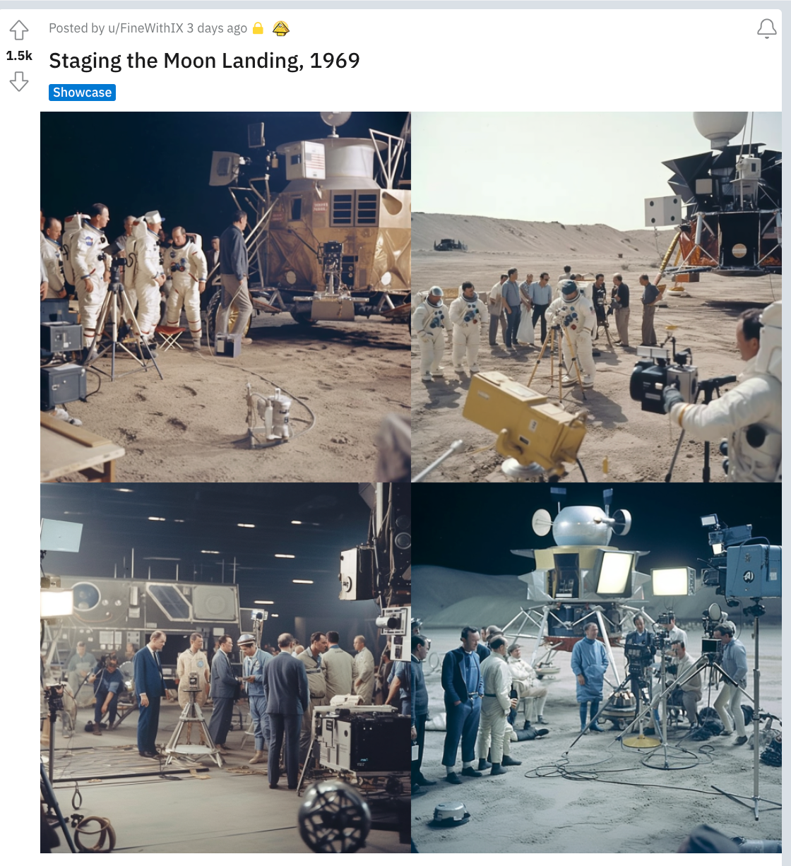 Four photos that purport to show that the moon landing was staged.