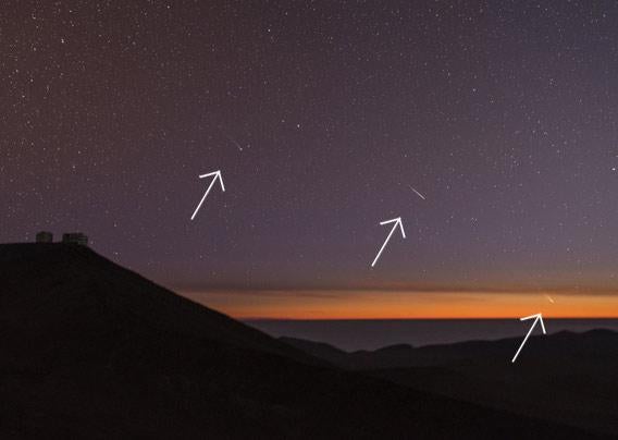 Photo of Pan-STARRS, Lemmon, and a meteor