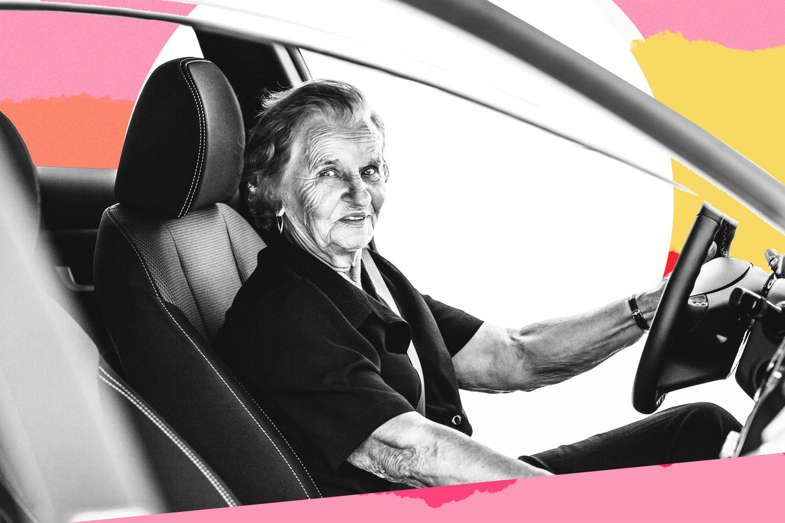 Grandma behind the wheel.