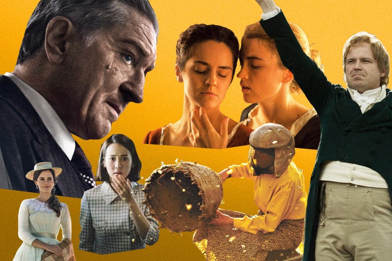 Scenes from The Irishman, Parasite, Portrait of a Lady on Fire, and Little Woman in a collage