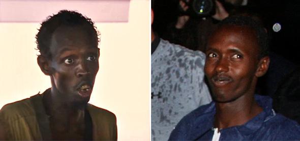 Barkhad Abdi in Captain Phillips, left, and Somali hijacker Abduwali Muse, right.