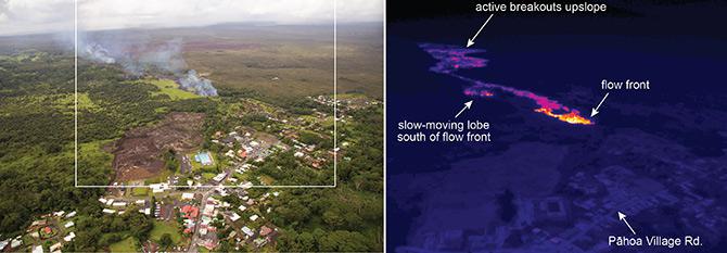 An aerial thermal image showed the lava’s heat as it neared the town of Pahoa. 