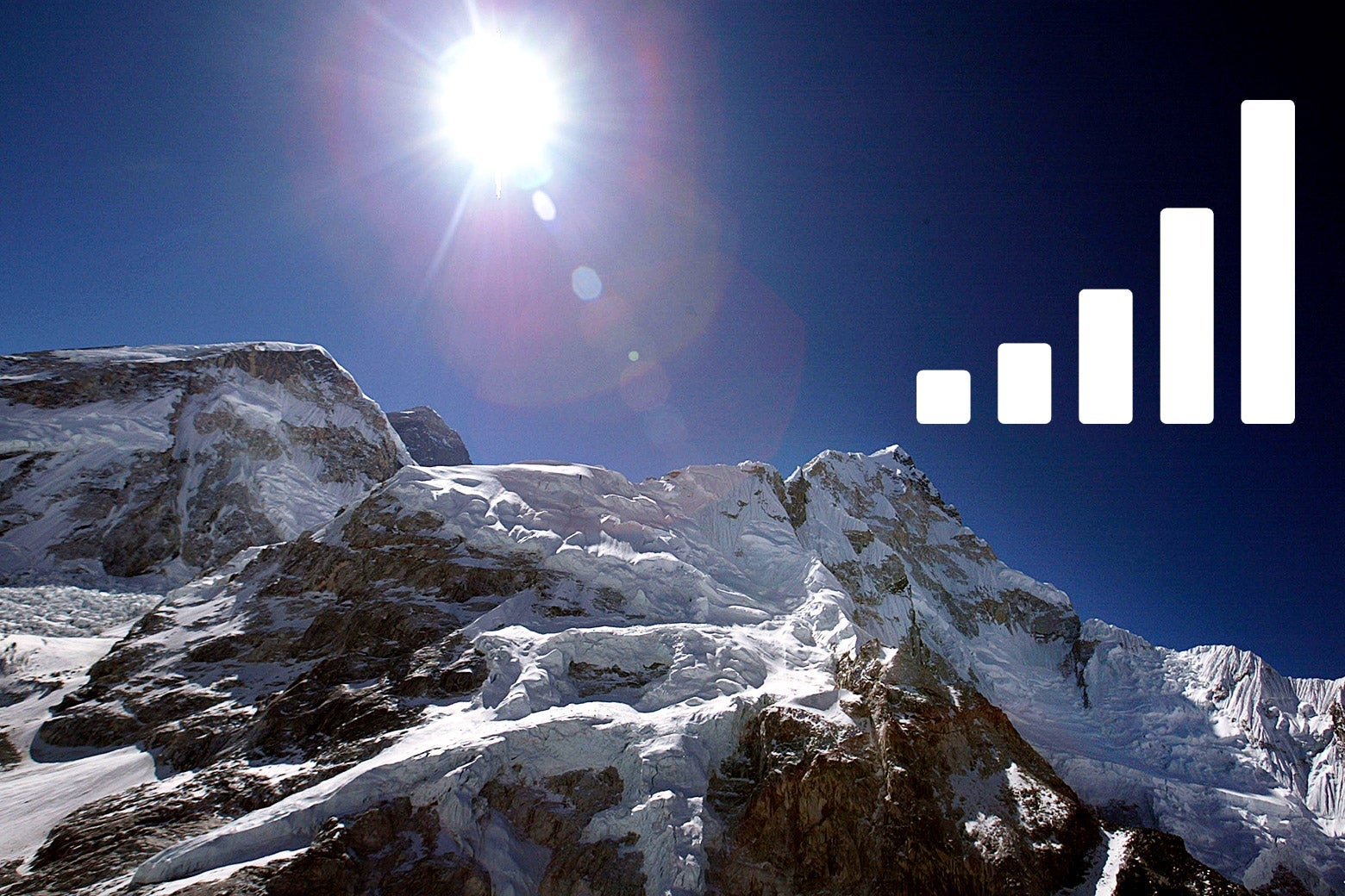 Mount Everest with cellphone reception bars.