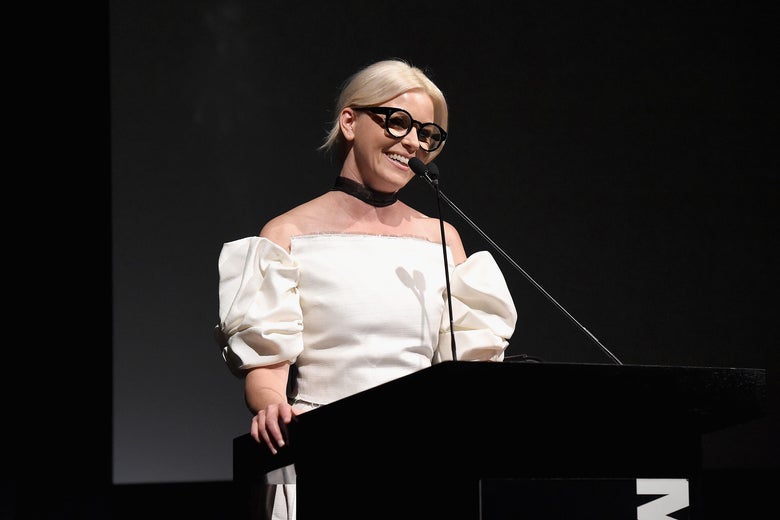 Elizabeth Banks speaks onstage at The Museum of Modern Art Film Benefit 