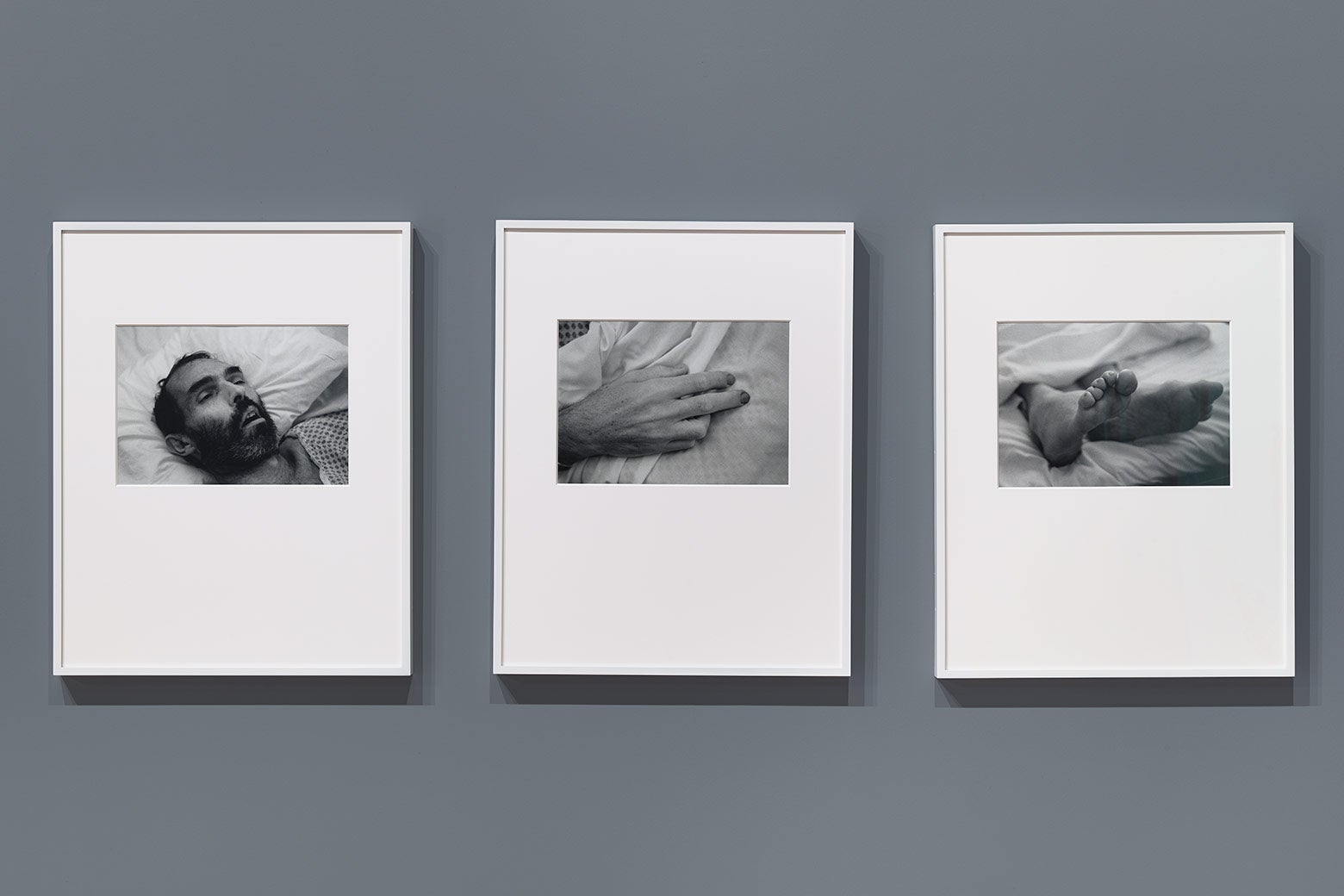 A triptych consisting of photographs of the artist Peter Hujar just after his death.
