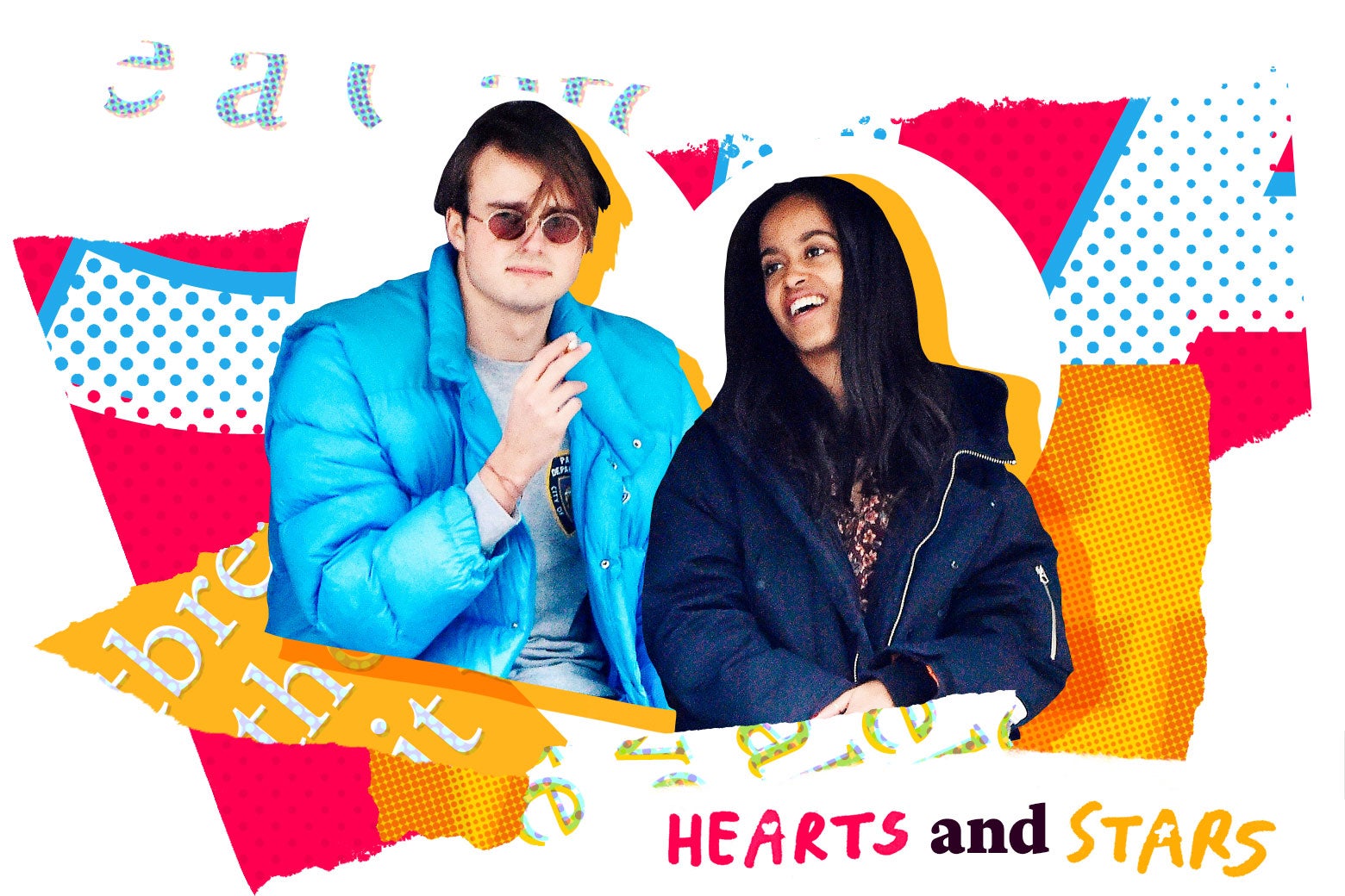 Colorful magazine clipping collage with Rory Farquharson and Malia Obama.