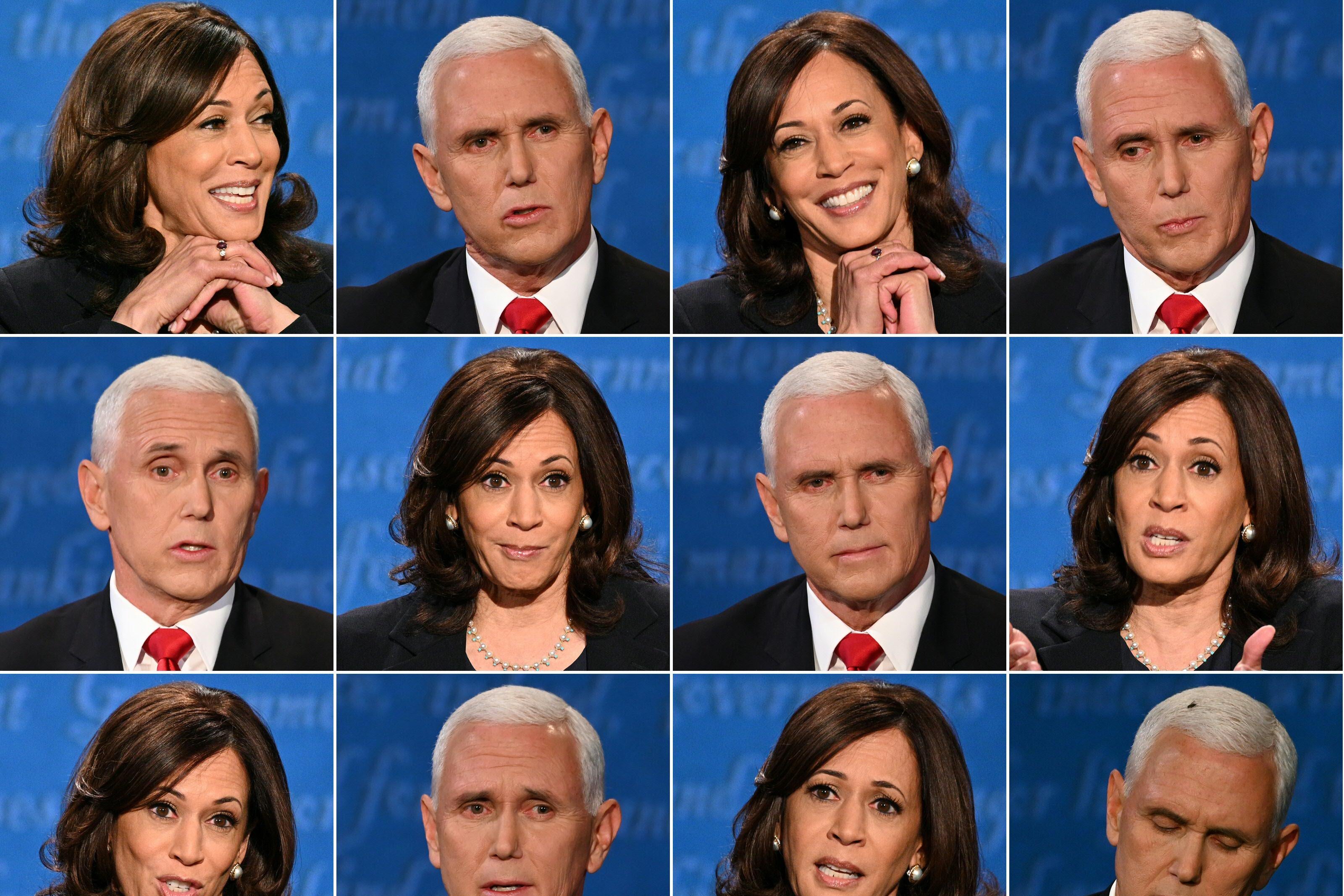 A combination of pictures of Kamala Harris and Mike Pence during the vice presidential debate