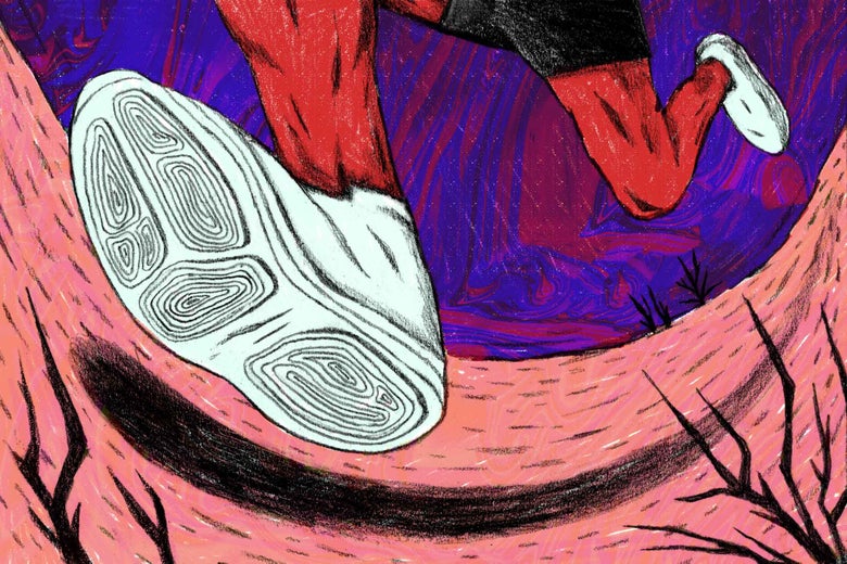 Illustration: A man runs through a spooky landscape.
