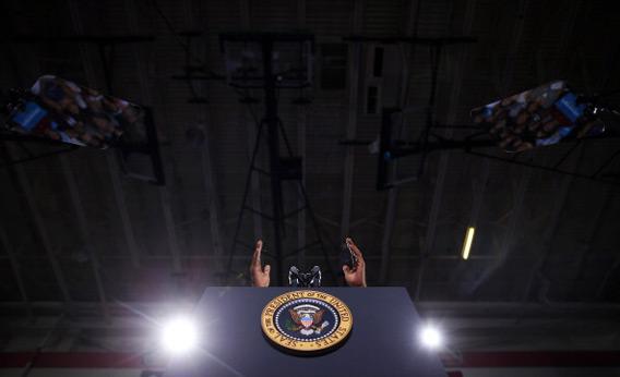 President Barack Obama speaks at a campaign rally at the Kissimmee Civic Center September 8, 2012 in Kissimmee, Florida.