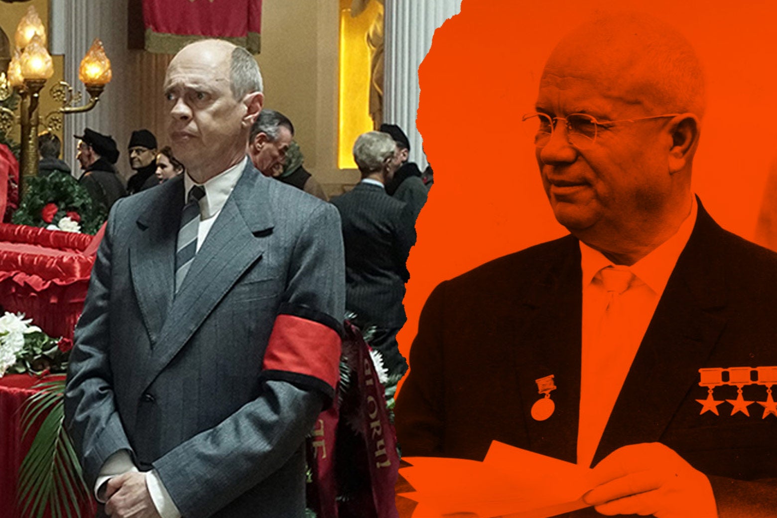 At left: Steve Buscemi as Nikita Khrushchev in the film. At right: the real Nikita Khrushchev.