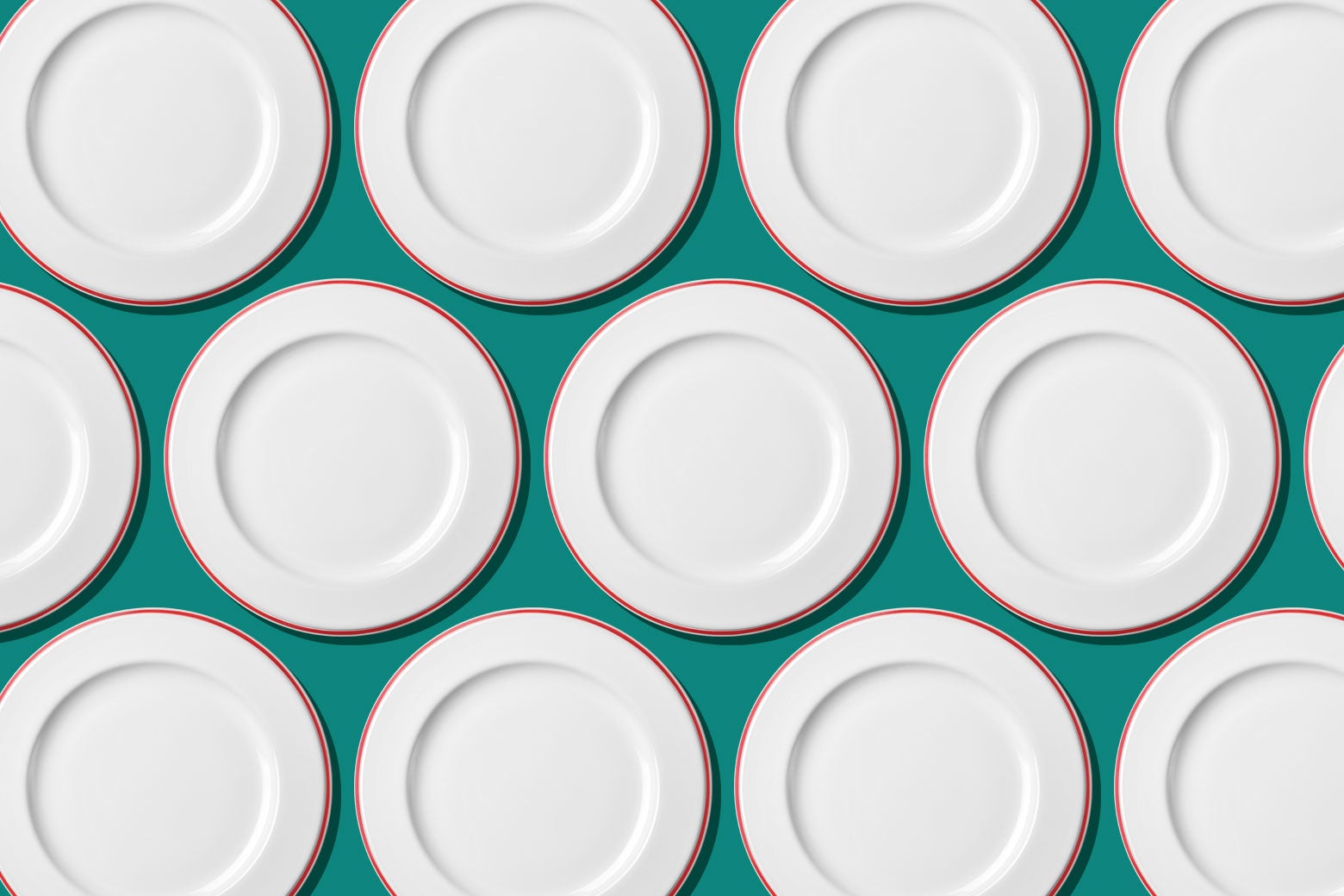 Rows of empty plates.