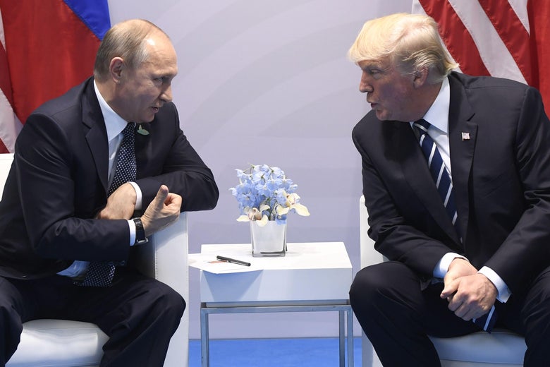 Donald Trump and Vladimir Putin at the G20 Summit in Hamburg, Germany, on July 7, 2017.