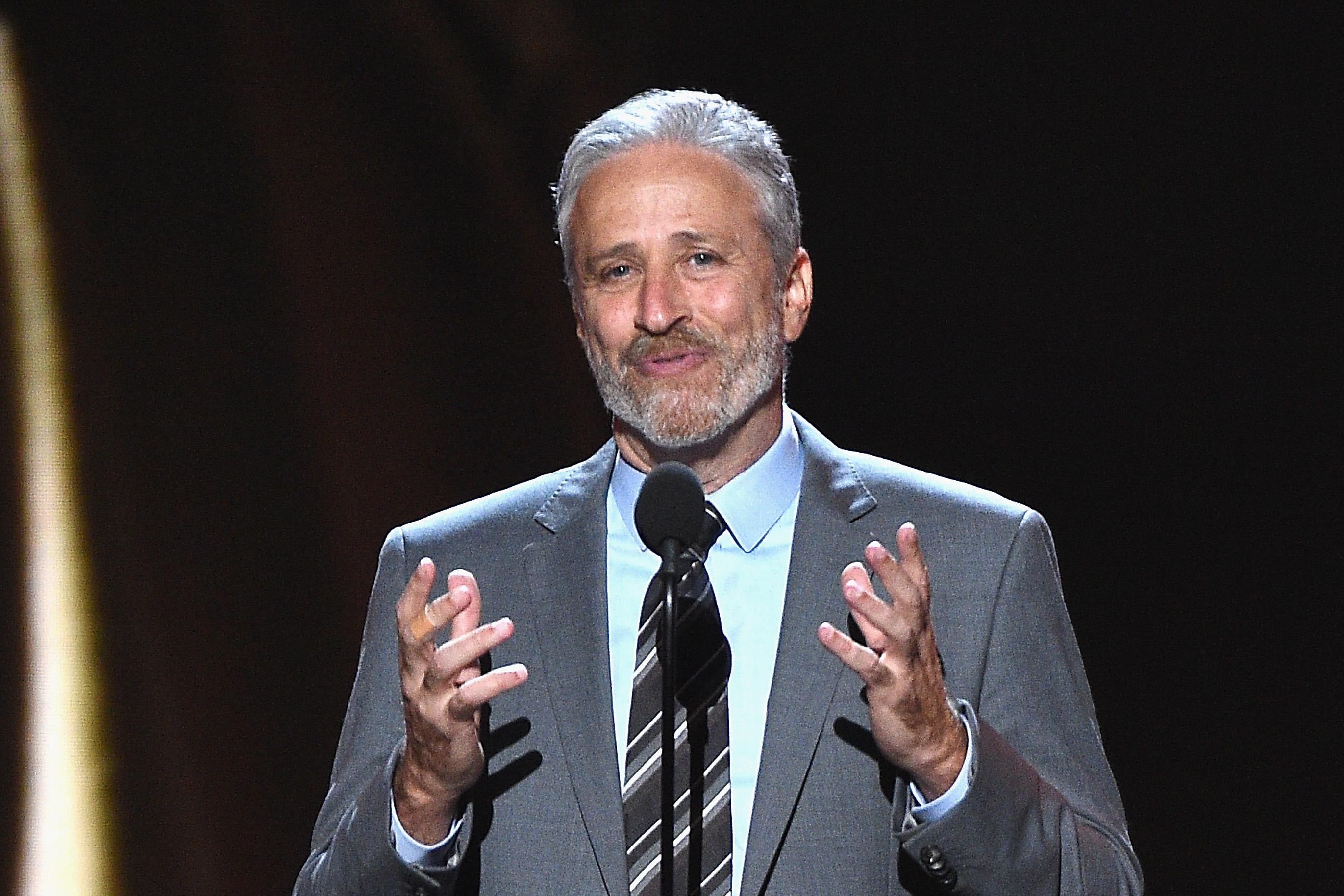 LOS ANGELES, CA - JULY 18:  Jon Stewart speaks onstage at The 2018 ESPYS at Microsoft Theater on July 18, 2018 in Los Angeles, California.  (Photo by Kevork Djansezian/Getty Images)