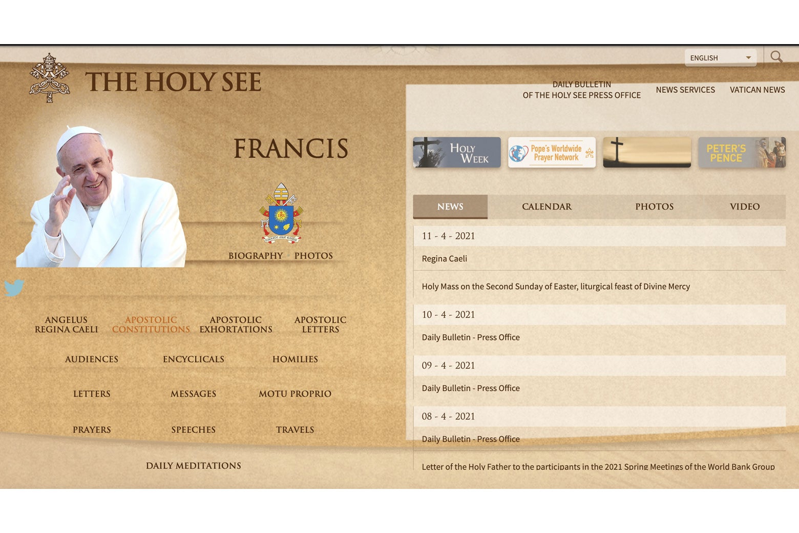 The old homepage of the Vatican is brown and old-fashioned, as described.