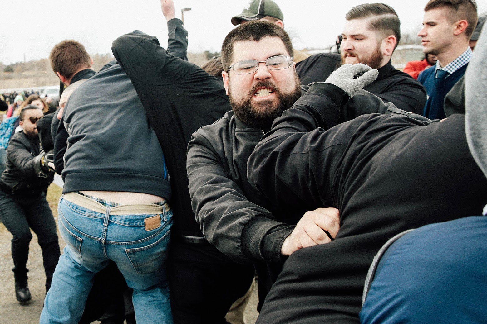 White nationalist Matthew Heimbach fights with demonstrators.