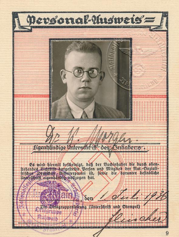 Konrad Morgen's Nazi Party ID card, 1936. 
