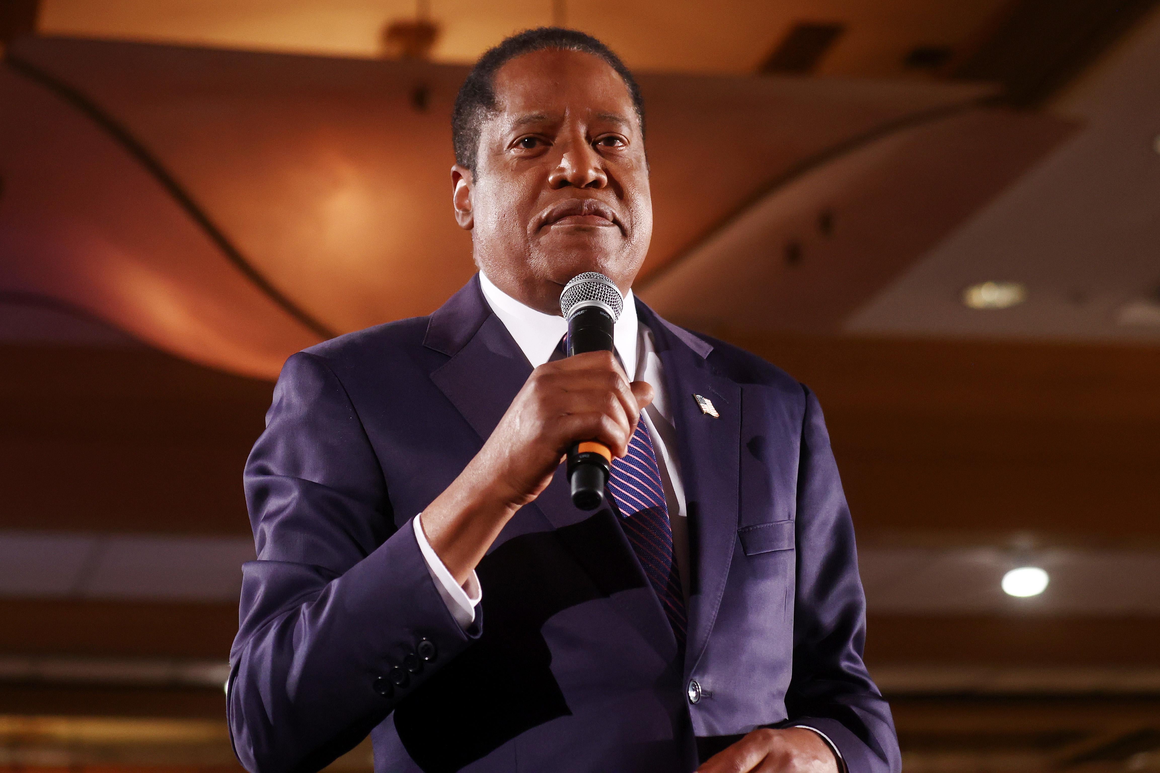 Gubernatorial recall candidate Larry Elder speaks to supporters at an election night event on September 14, 2021 in Costa Mesa, California. 