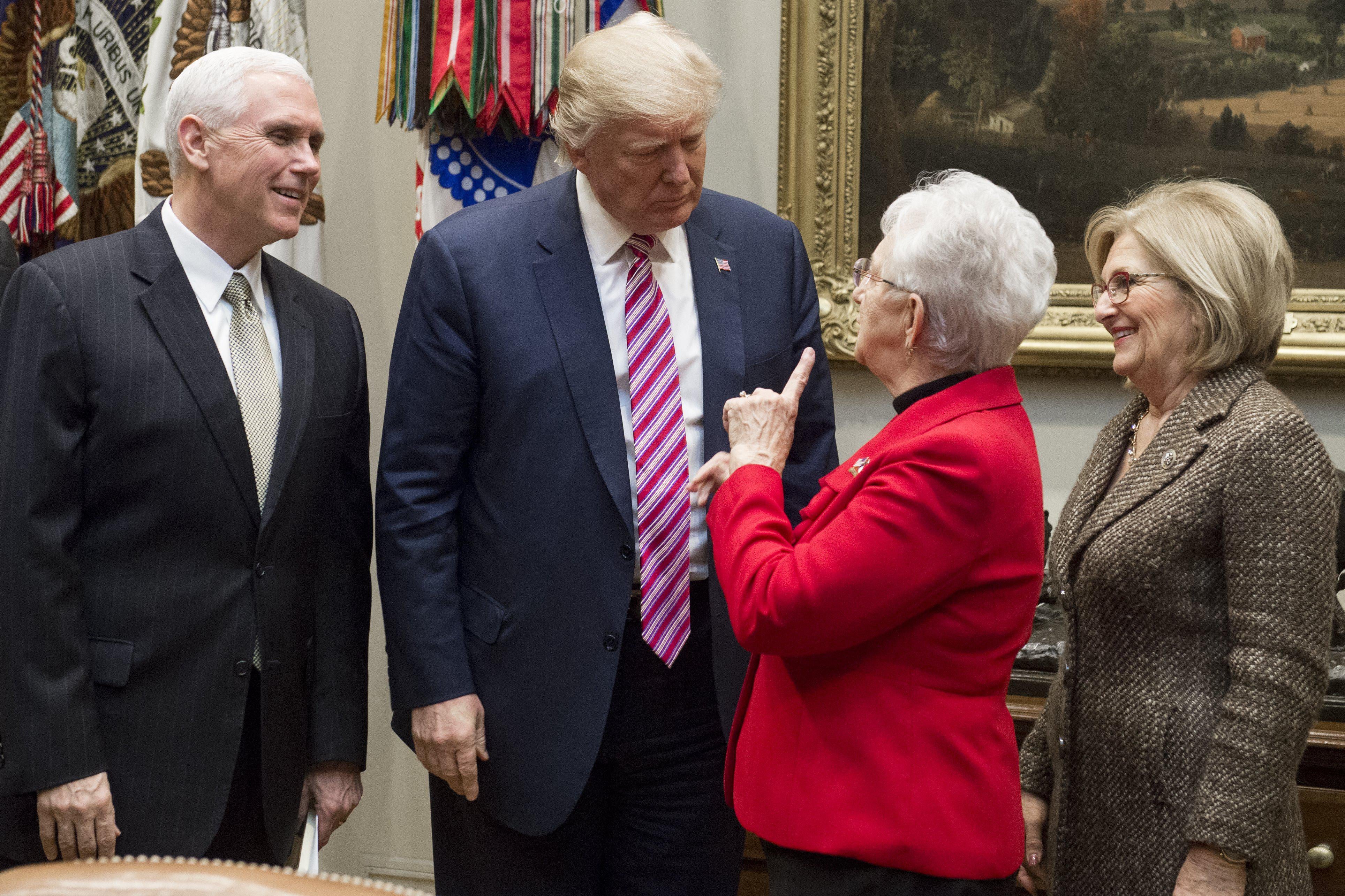 Donald Trump, alongside Mike Pence, arrives for a meeting with House committee chairs, including Rep. Diane Black.