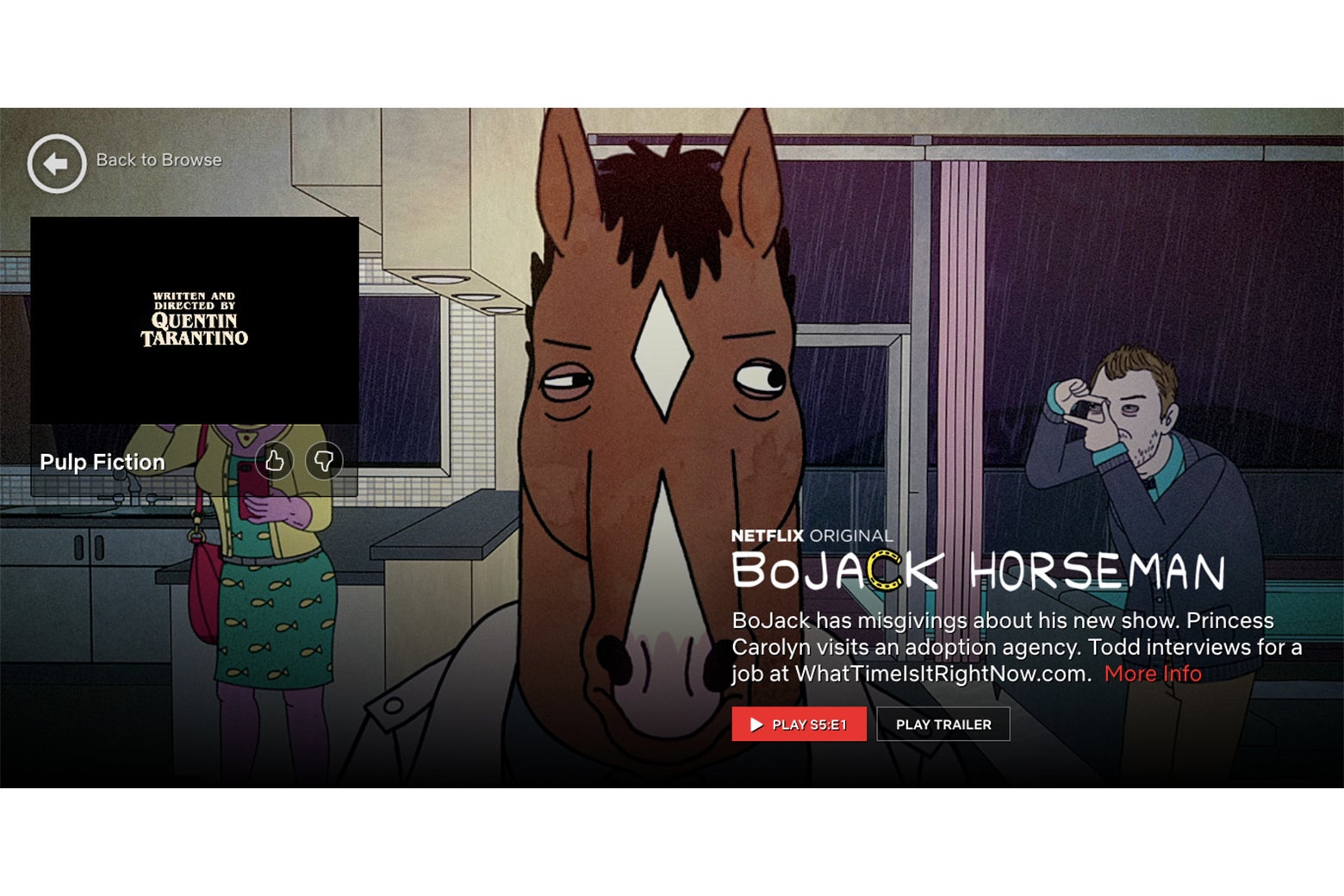 The closing credits of Pulp Fiction, buried in a giant ad for Bojack Horseman.