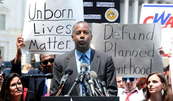 Ben Carson speaks at an anti-abortion rally in front of the U.S. Capitol on July 28, 2015, in Washington, D.C.