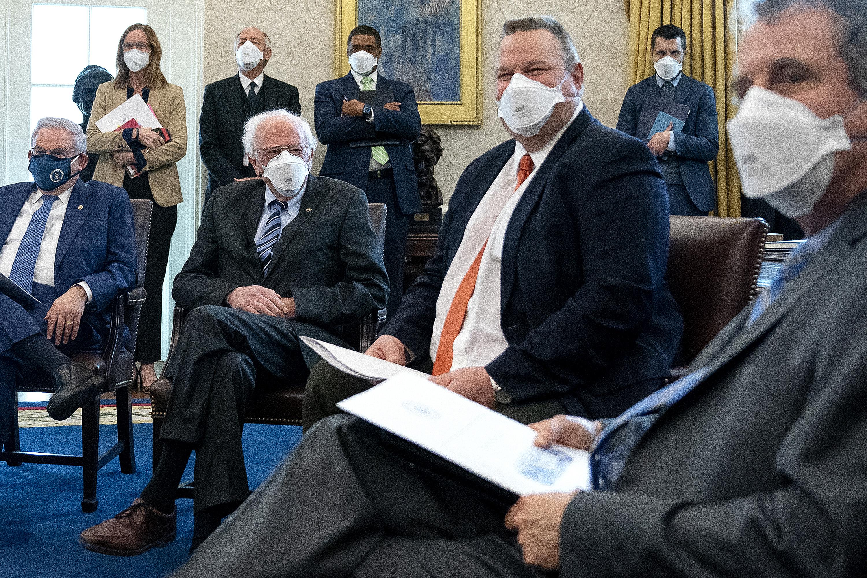 Democratic senators meet with President Joe Biden to discuss COVID relief legislation on February 03, 2021 in Washington, DC. 