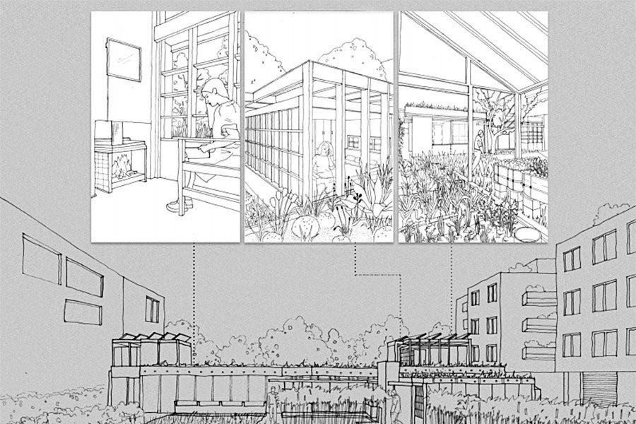 A sketch of a subdivided Schindler House.
