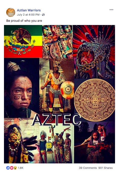 Screengrab from the removed "Aztlan Warriors" Facebook group.