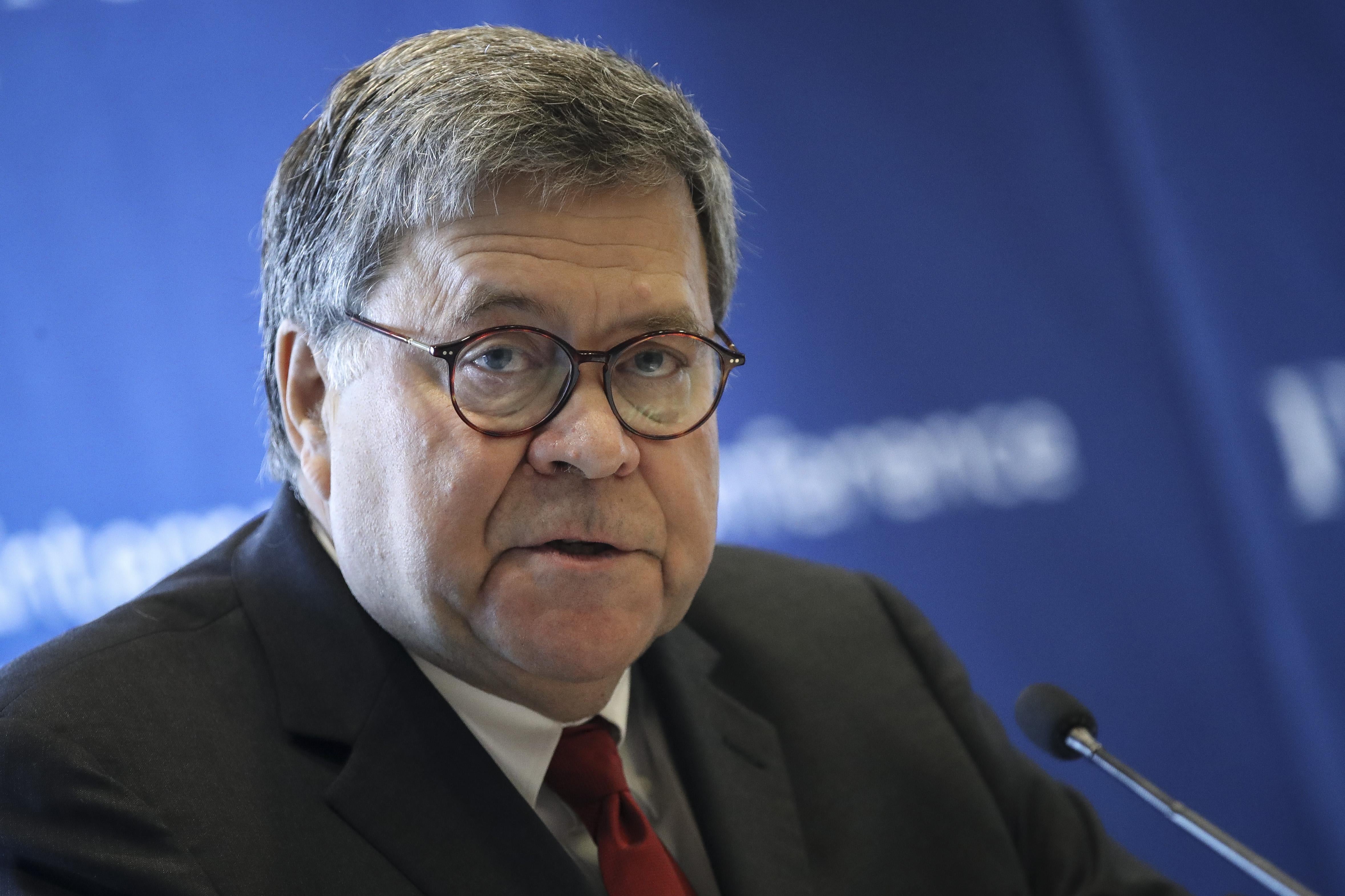 Attorney General William Barr speaks at the International Conference on Cyber Security at Fordham University School of Law on July 23, 2019 in New York City. 
