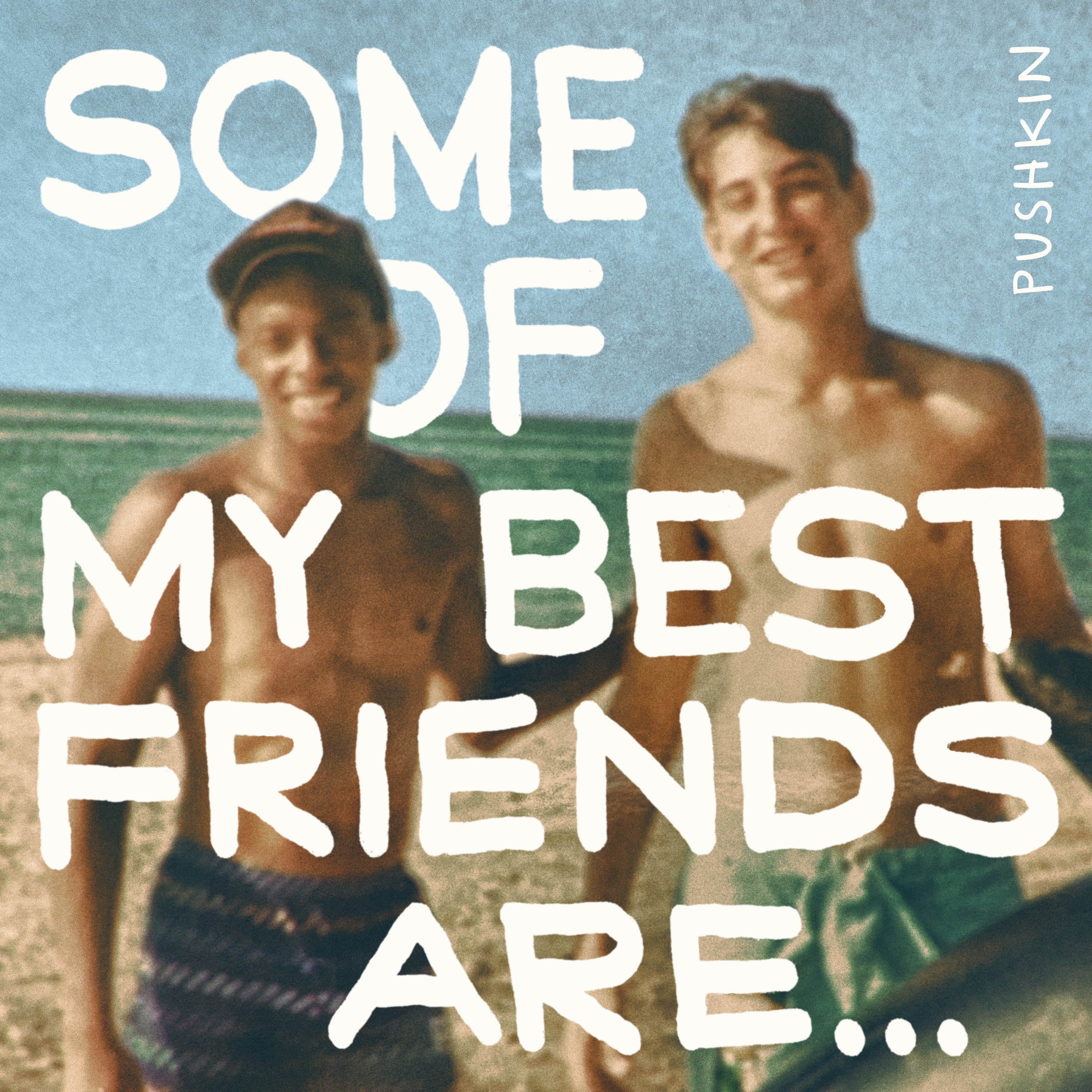 The podcast logo for Some of My Best Friends Are …, which features a Black young man and a white young man standing next to each other on the beach.
