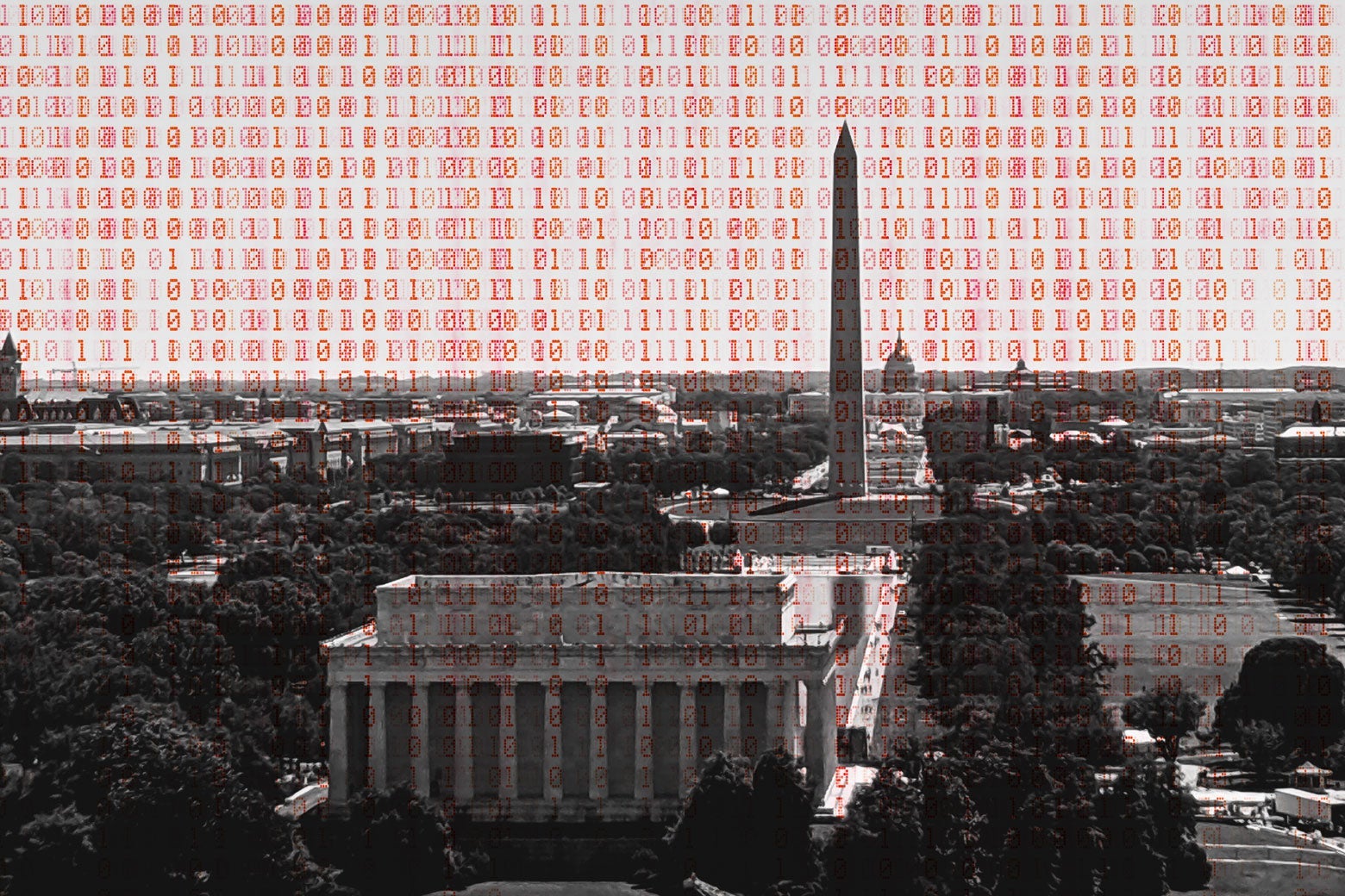The National Mall overlaid with computer code.