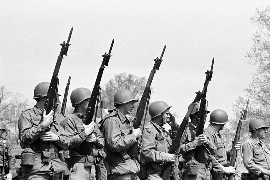 National Guardsmen in front of the ROTC building.