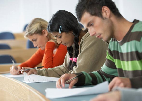 Students take an exam