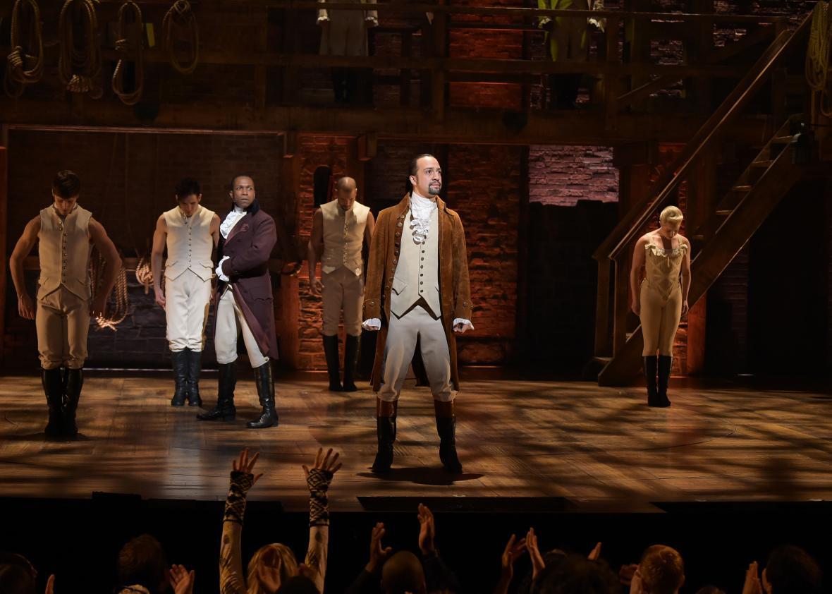 The cast of Hamilton performs for the Grammys