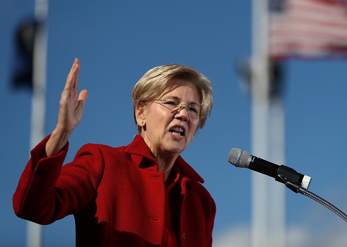 U.S. Sen. Elizabeth Warren (D-MA) speaks during a campaign rally with democratic presidential nominee former Secretary of State Hillary Clinton at St Saint Anselm College on October 24, 2016 in Manchester, New Hampshire. 