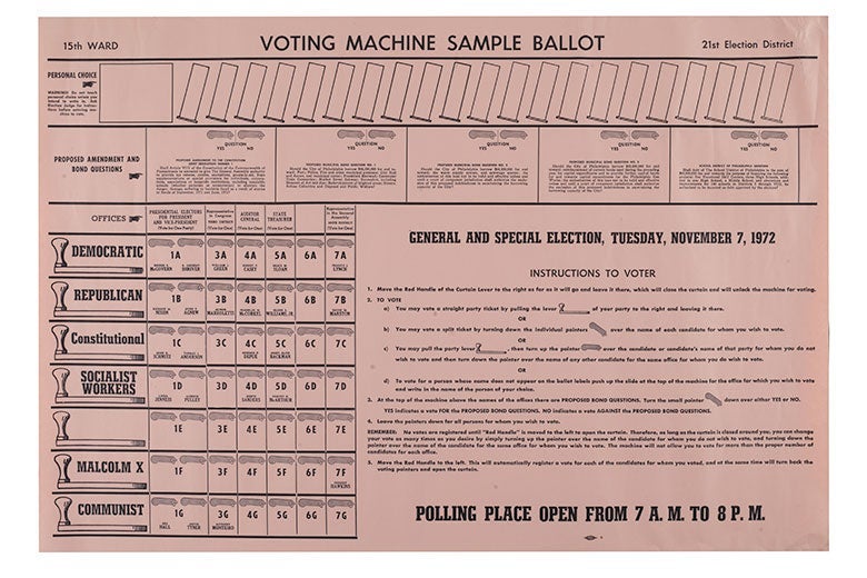 A 1972 sample voting ballot from Pennsylvania.
