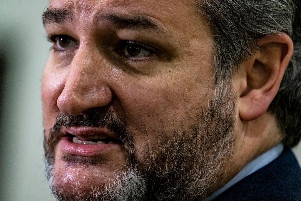 Cruz, sporting a salt and pepper beard, is seen in close-up while speaking.