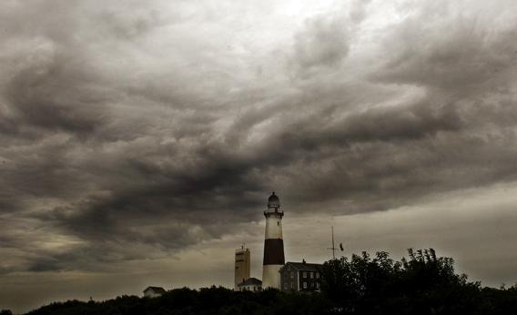 Storm clouds loom over the Montauk lighthouse as hurricane Irene makes its way up the East coast on August 27, 2011 in Montauk, New York.