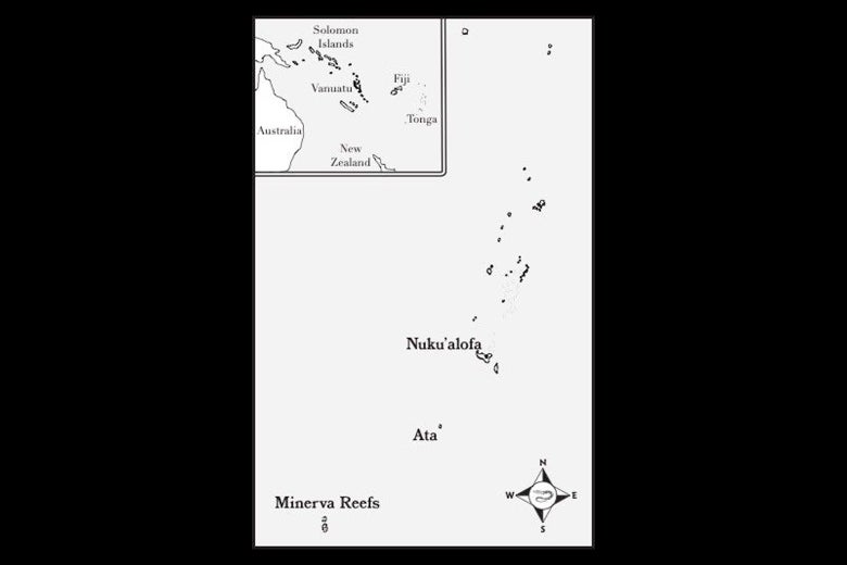 Map of Minerva Reefs with an inset of their location in Oceania