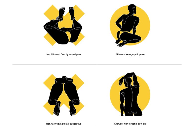 Various butt poses allowed, and banned, on Grindr. 