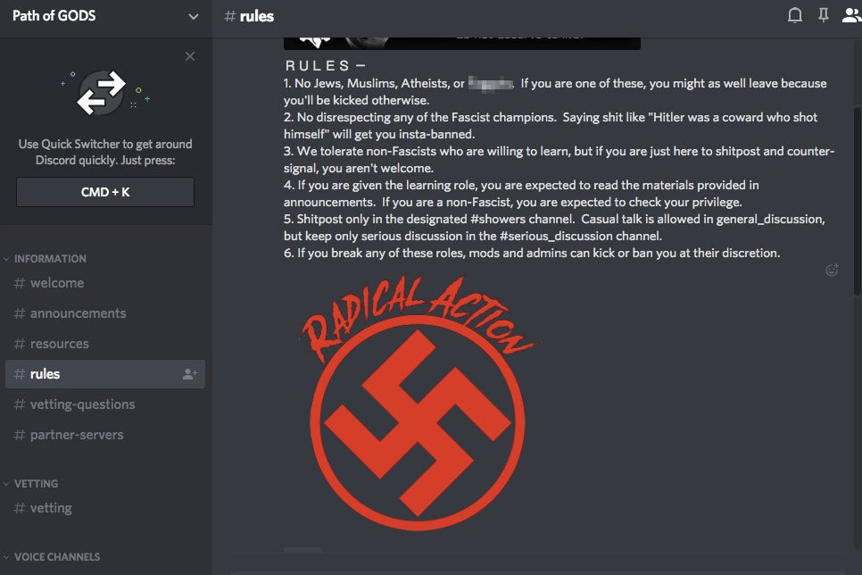 Discord is a safe space for white supremacists.