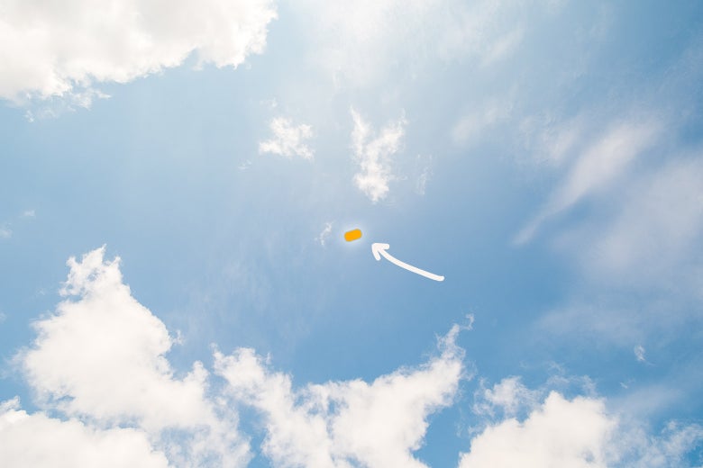 An arrow points at a suspicious Tic Tac–like object in the sky. What could it be?