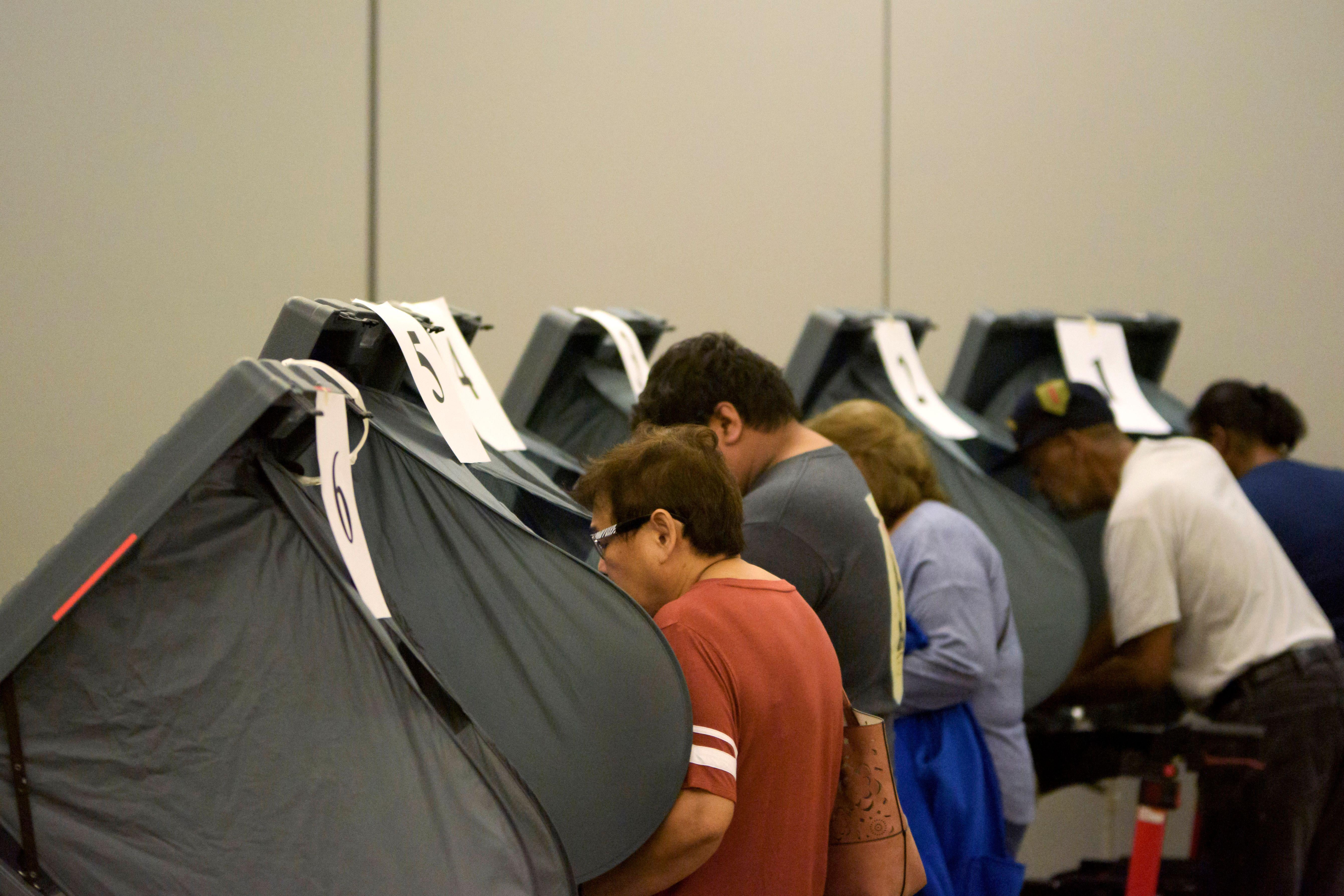 Voters cast their ballots during the Democratic presidential primary in Houston, Texas on Super Tuesday, March 3, 2020. 