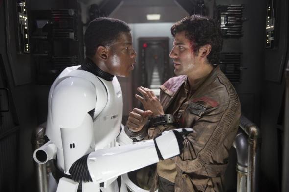 John Boyega and Oscar Isaac in The Force Awakens.