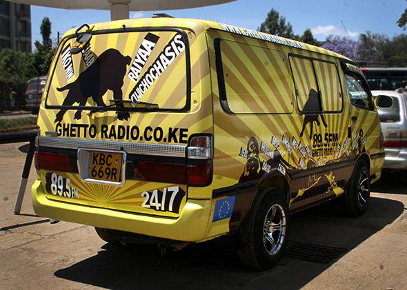 The Ghetto Radio van in Nairobi, Kenya.